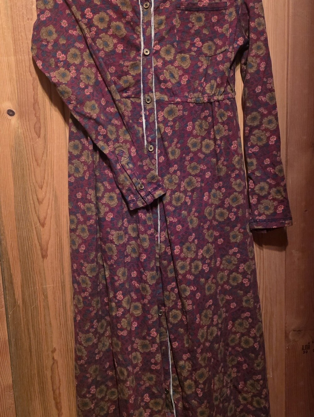 NATURAL LIFE Burgundy Floral Button-Front Long Sleeve Maxi Dress